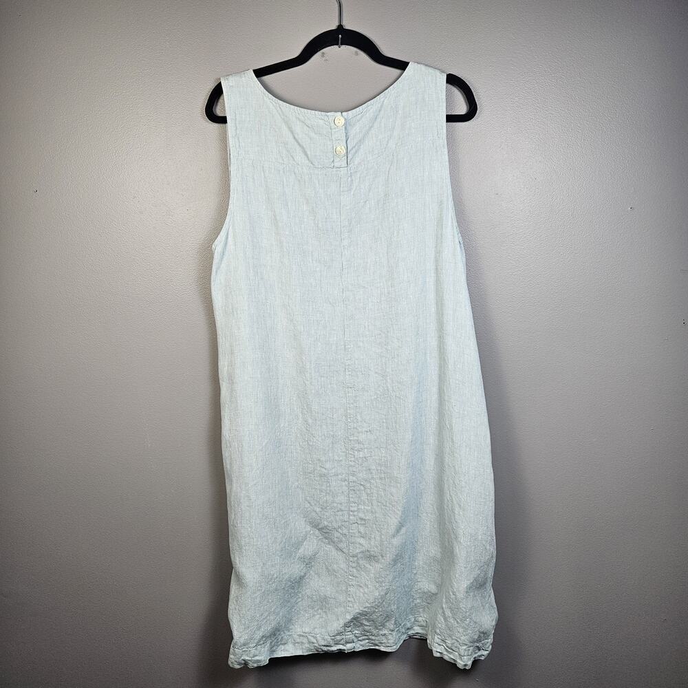 J.Jill Linen Midi Shift Dress Light Aqua Button Hem Breezy Size XL Sleeveless - Picture 2 of 8